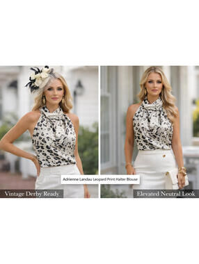 Adrienne Landau Leopard Print Halter Blouse Top Medium NWT Draped Silk Resort Ch